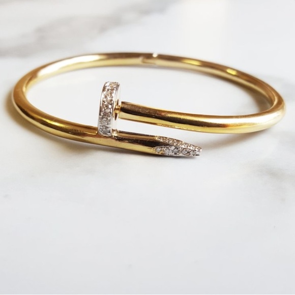 Gold Plated Nail Screw Tack Zircon Detail Bangle Bracelet - Picture 7 of 9